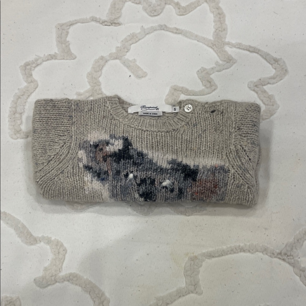 Bonpoint Gray Knit Sweater with Animal Design - Picture 5 of 8
